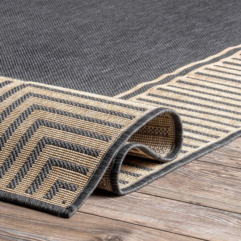 Reversible Dark Gray Stripe Synthetic 4' x 6' Outdoor Rug