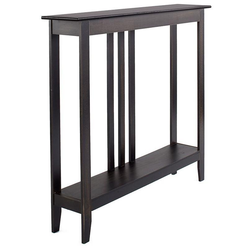 Slim Black Wood Console Table with Storage Shelf