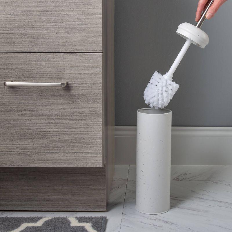 White Speckled Metal Toilet Brush and Holder