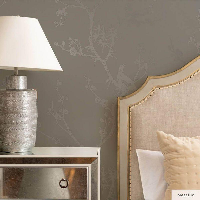 Tempaper & Co.® x Cynthia Rowley Bird Watching Removable Peel and Stick Wallpaper, Dove Gray, 56 sq ft: Vinyl, Self-Adhesive, Botanical