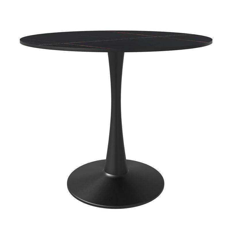 LeisureMod Bristol 31" Round Dining Table – Sintered Stone Top Accent Café Table & Sturdy Steel Black Pedestal Base for Kitchen and Small Spaces