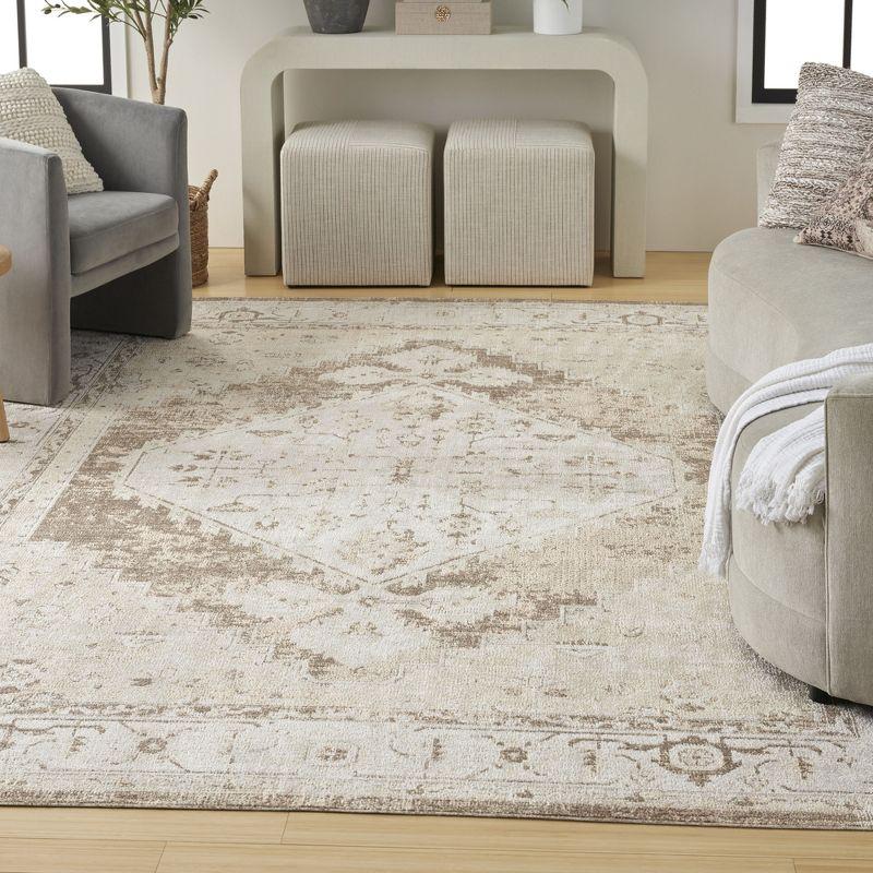 Haydel Oriental Machine Washable Power Loom Polyester Area Rug in Beige