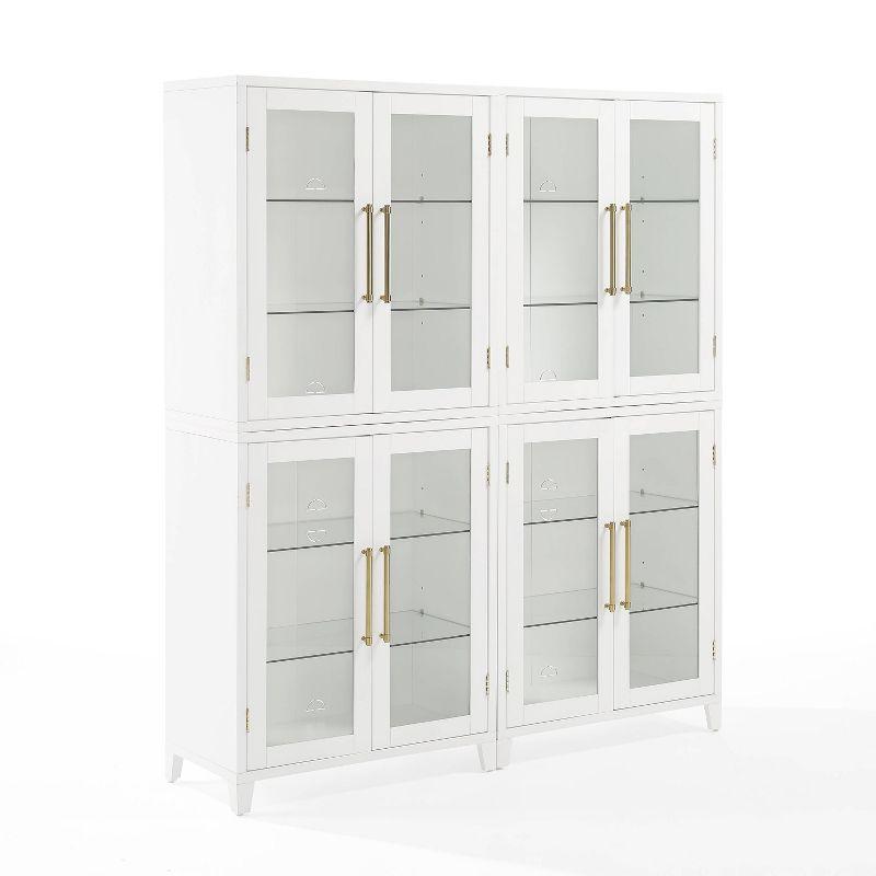 White Glass Door Kitchen Pantry Storage Cabinet Set with Gold Hardware