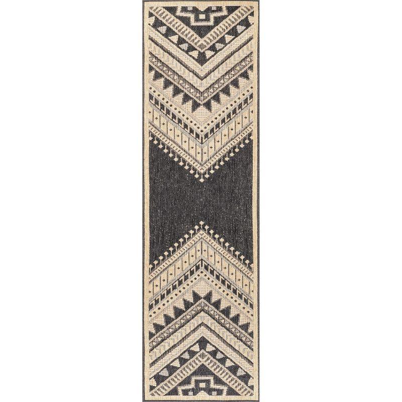 Nuloom Landry Geometric 2x8 Indoor/Outdoor Runner Rug for Living Room Patio Deck Front Porch Entryway Hallway Kitchen, Charcoal/Ivory