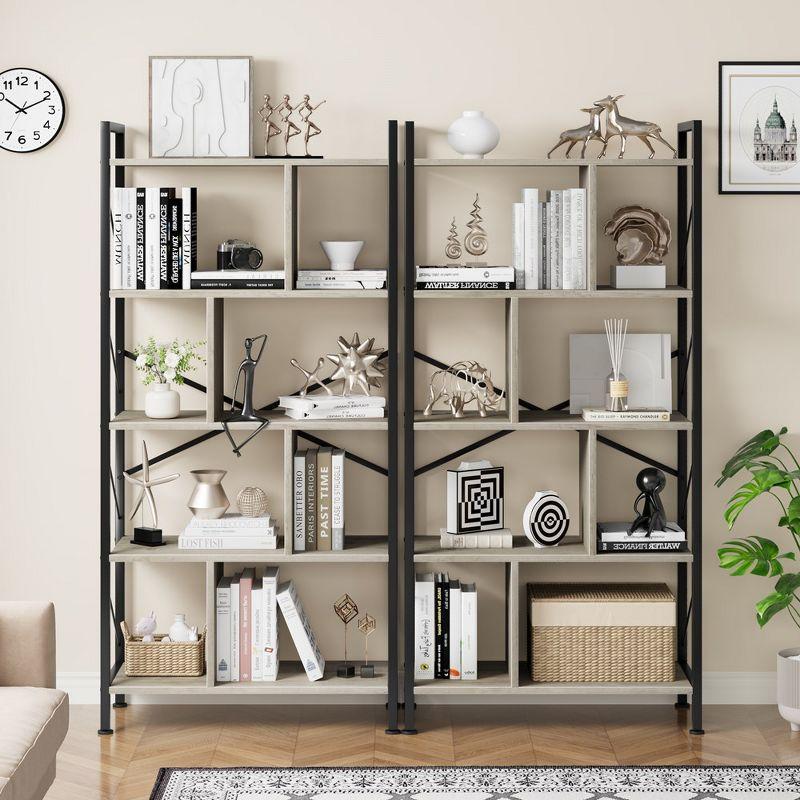 5 Tier Bookshelf with Storage, 61 Inch Tall Industrial Book Shelf for Living Room, Bedroom and Home Office