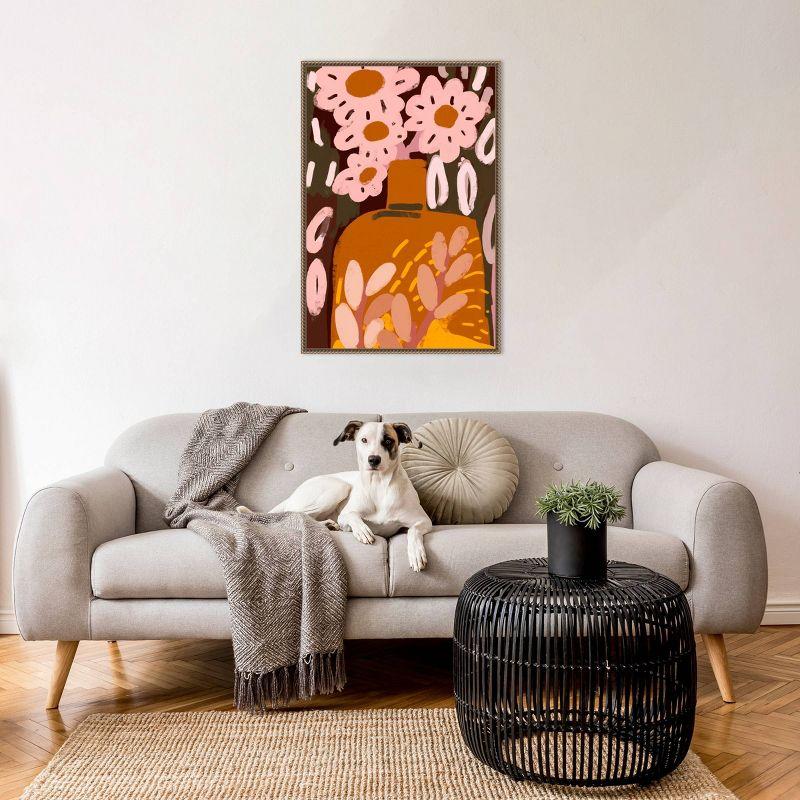 23"x33" Pastel Flower Impression No by Treechild Framed Canvas Wall Art Print Bronze - Amanti Art