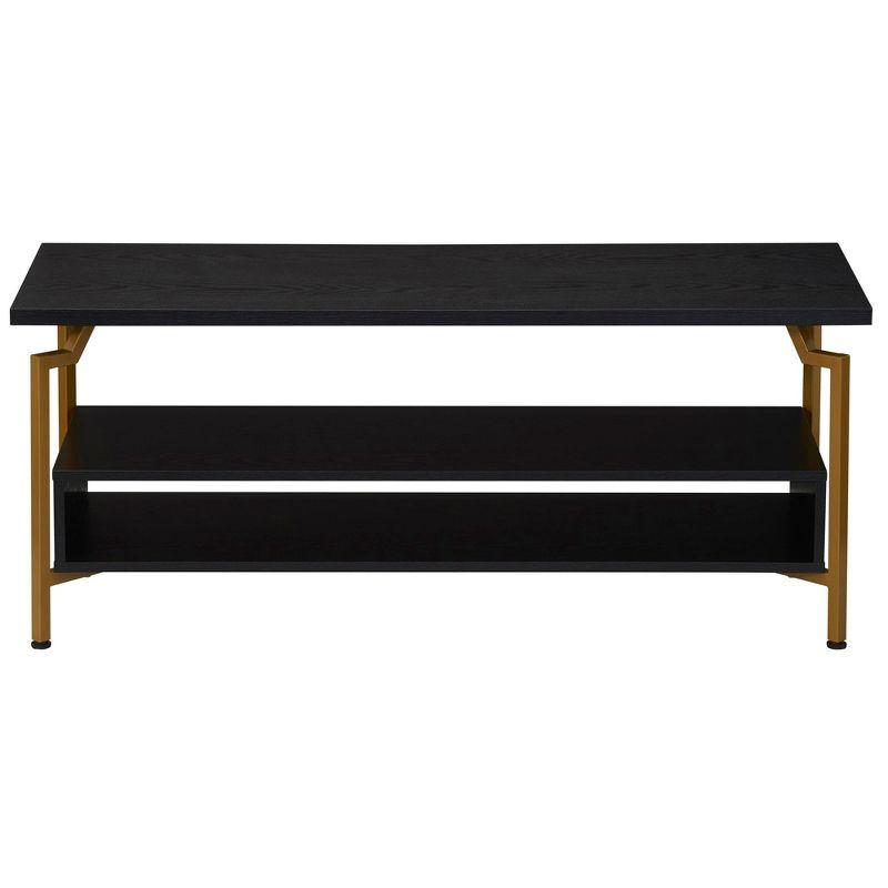 Household Essentials Crown TV Stand with Storage Compartment Black Oak Wood Grain and Gold Metal