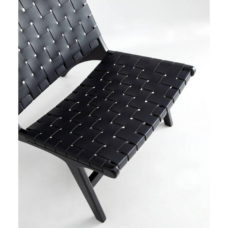 Set of 2 Black Faux Leather Woven Accent Chairs