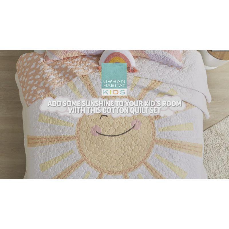 Intelligent Design Kids Dawn Sunshine Clouds Yellow/Coral 100% Cotton Reversible Quilt Set Full/Queen
