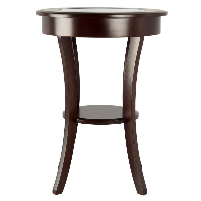 Cassie Round Accent Table with Glass - Cappuccino - Winsome: Flared Legs, Wood Composite Shelf, 27" Height