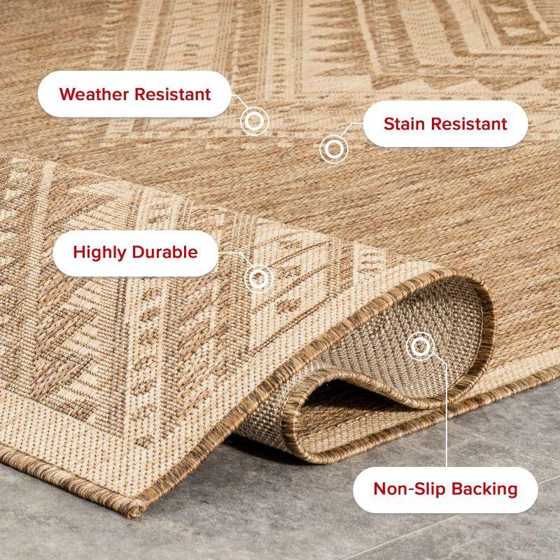 Beige Aztec Pattern Indoor Outdoor Runner Rug