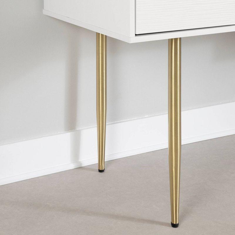 South Shore Koryn Desk Pure White: L-Shaped, Power Bar, Lockable File Drawer, Brass Legs