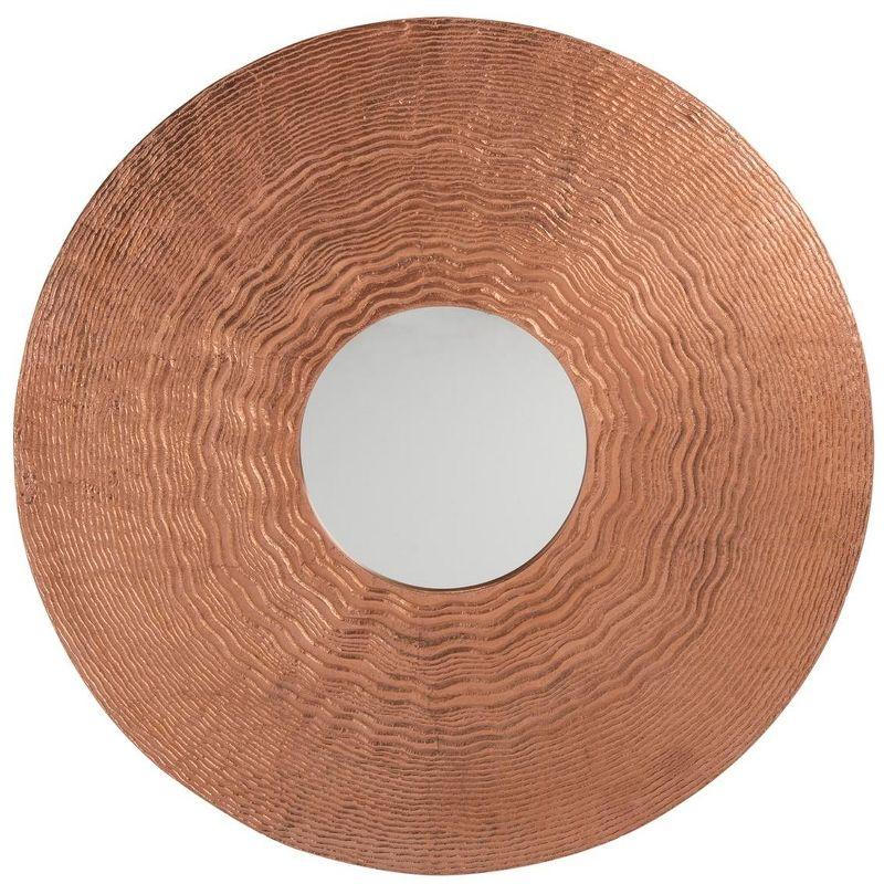 Contemporary Round Gold and Wood Wall Mirror