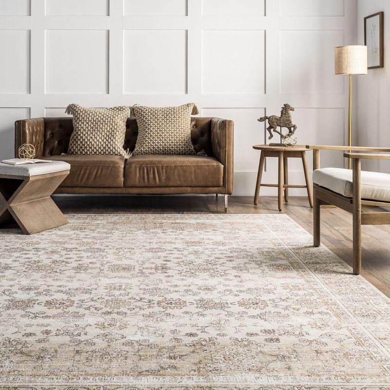 Nuloom Deadra Medallion 6 Round Machine Washable Indoor Area Rug for Living Room Bedroom Dining Room Kitchen, Beige/Ivory