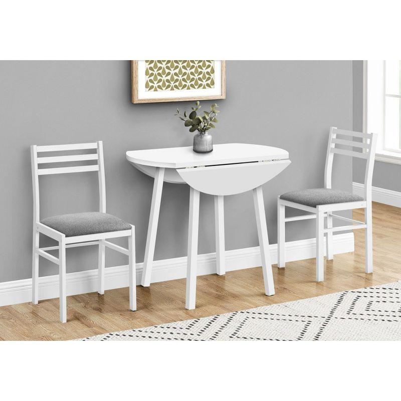 White Metal and Laminate Drop Leaf Dining Set with Gray Cushions