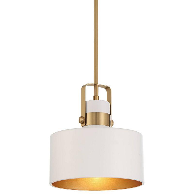 Soft Gold Mini Pendant Lighting 10" Wide Modern Matte White Drum Shade Fixture for Dining Room Home Foyer Kitchen Entryway Bedroom