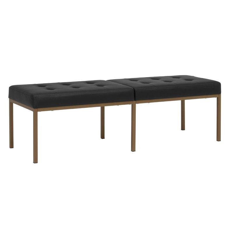 60" Wide Camber Modern Metal and Bonded Leather Bench Black/Bronze - Studio Designs Home: Elegant Tufted Seating