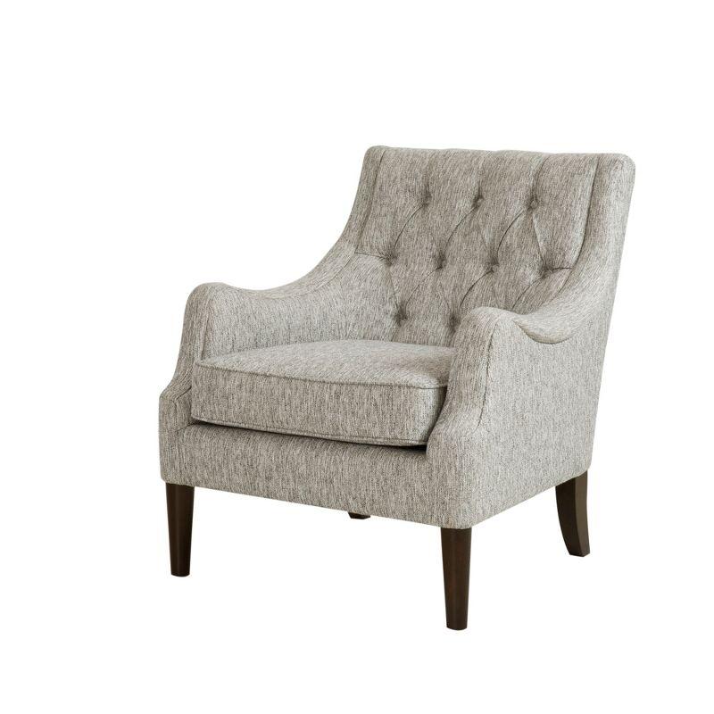 Elegant Gray Handcrafted Wood Accent Chair with Button Tufted Back