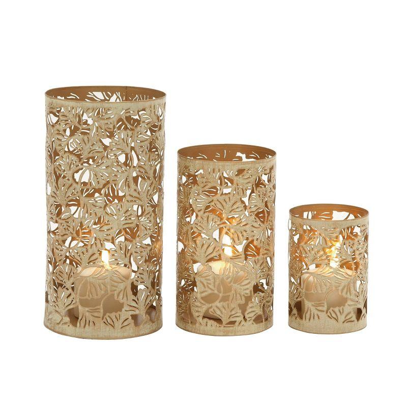 Winter Elegance Gold Tree Hurricane Candle Lantern Set 6", 9", 12"H