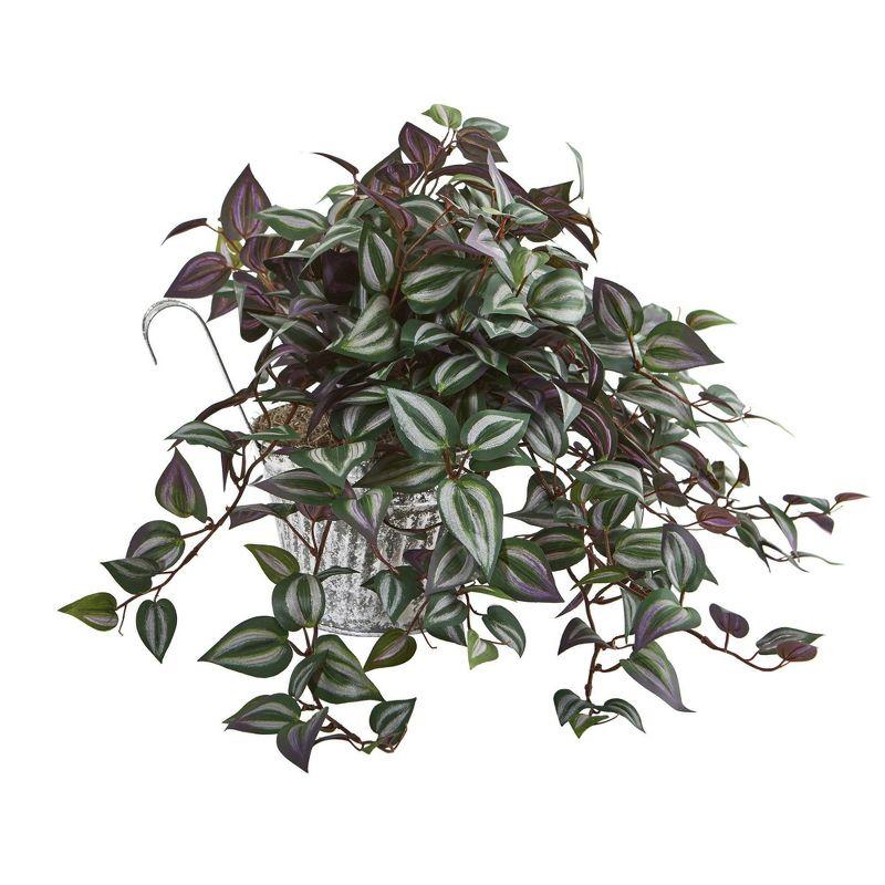 Nearly Natural 15-in Wandering Jew Artificial Plant in Vintage Metal Hanging Planter