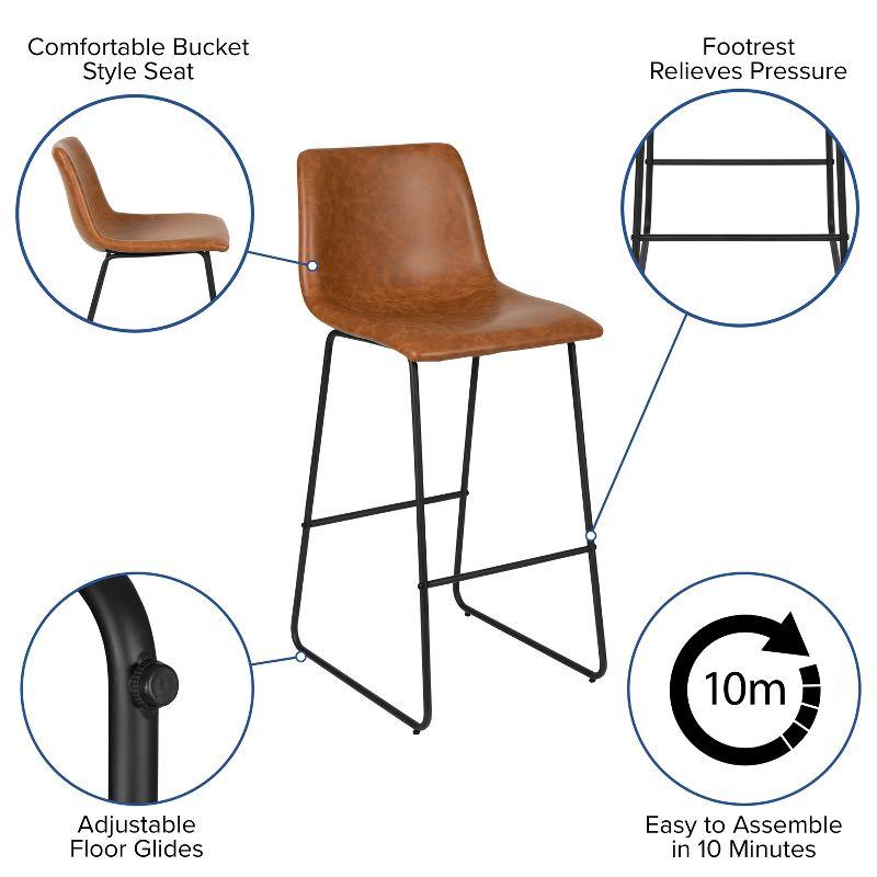 Reagan Light Brown Faux Leather Barstools with Metal Legs, Set of 2