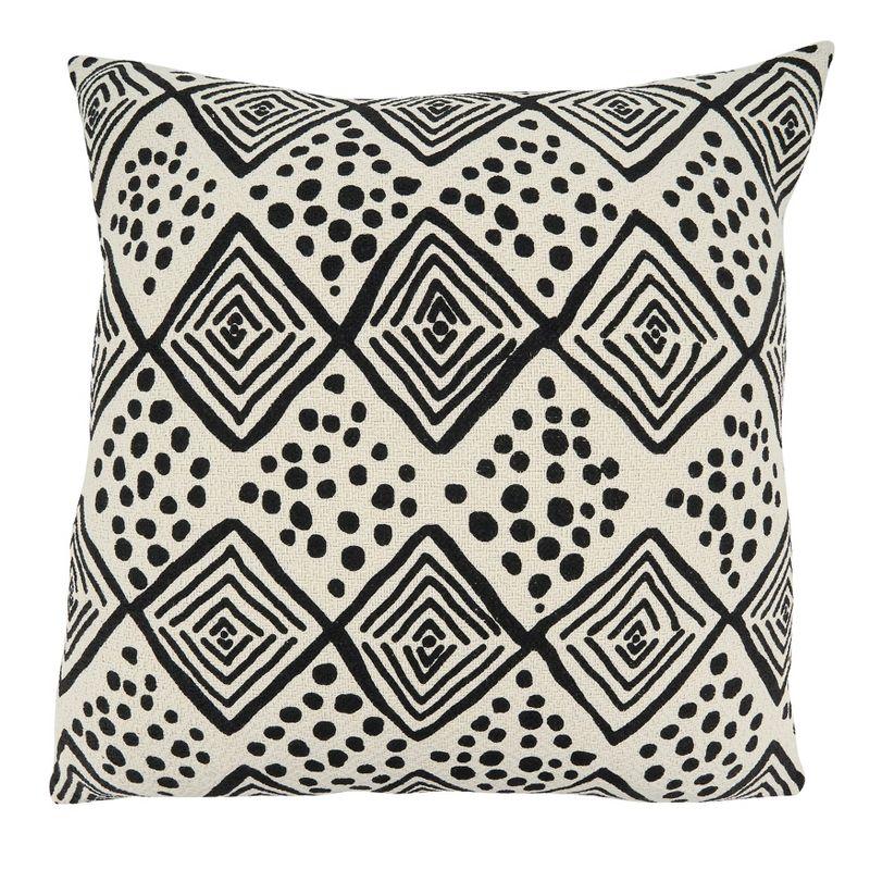 Black and White Mudcloth 22" Square Cotton Throw Pillow