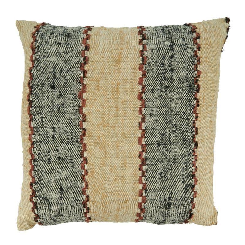 20'' Beige and Black Striped Cotton Throw Pillow