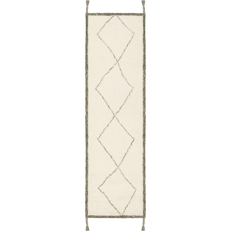 Ivory and Charcoal Hand-Tufted Wool Moroccan Runner Rug