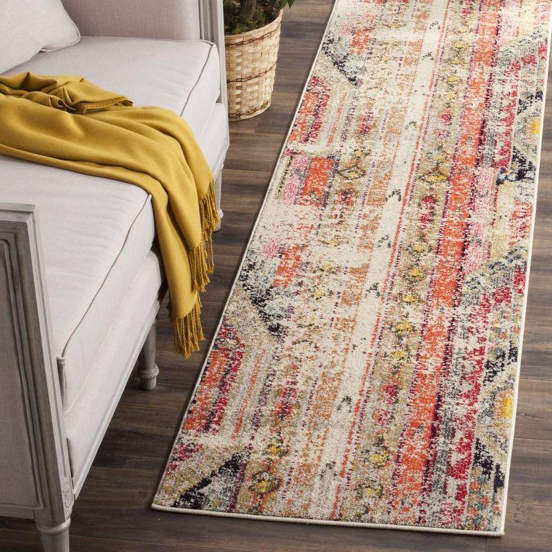 Light Grey and Multi Synthetic Boho Runner Rug