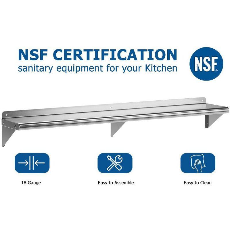 Whizmax Stainless Steel Shelf 12" x 72",260 lb [NSF Certified] Metal Wall Mount Shelf with Backplash for Restaurant, Laundry Room, Kitchen and Garage