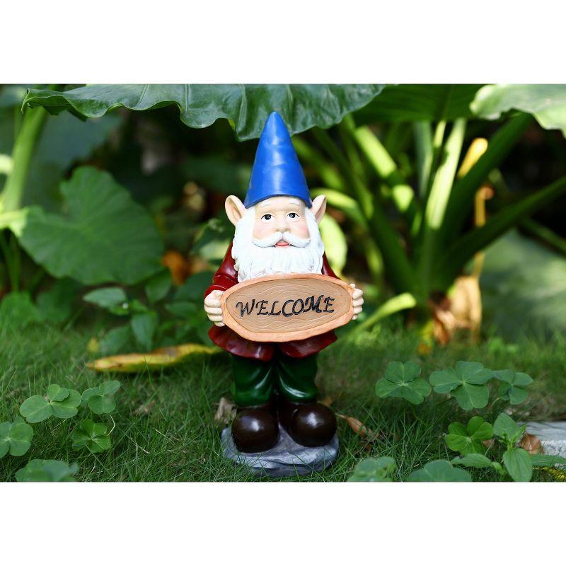 Techko Maid Resin/ABS Gnome Garden Statue: Waterproof, Hand Painted, Outdoor Decor with Solar Spotlight