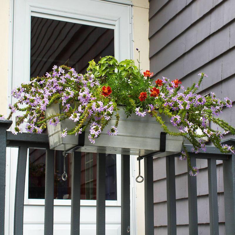 ACHLA Designs 24" Rectangular Flower Box, Galvanized Steel, Whitewashed, Black Wrought Iron Brackets, Weather-Resistant, Easy Installation