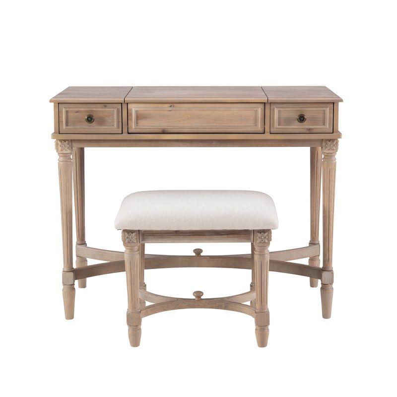 Kelly Clarkson Home June Natural Two Drawer Flip Top Vanity Set with Stool