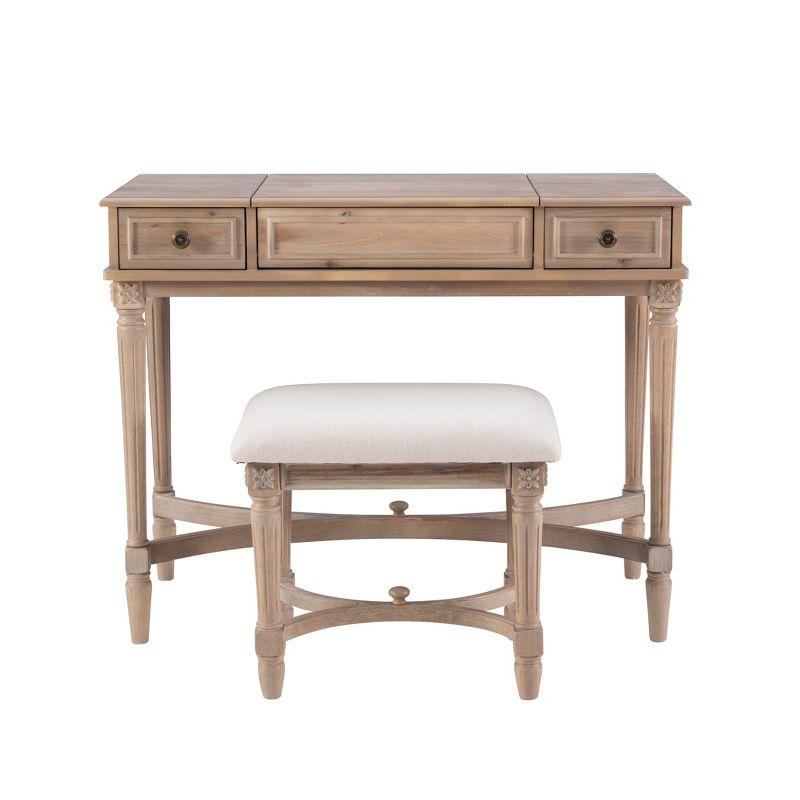 Cyndi Gray Wash Traditional Flip Top Vanity Set with Brass Accents