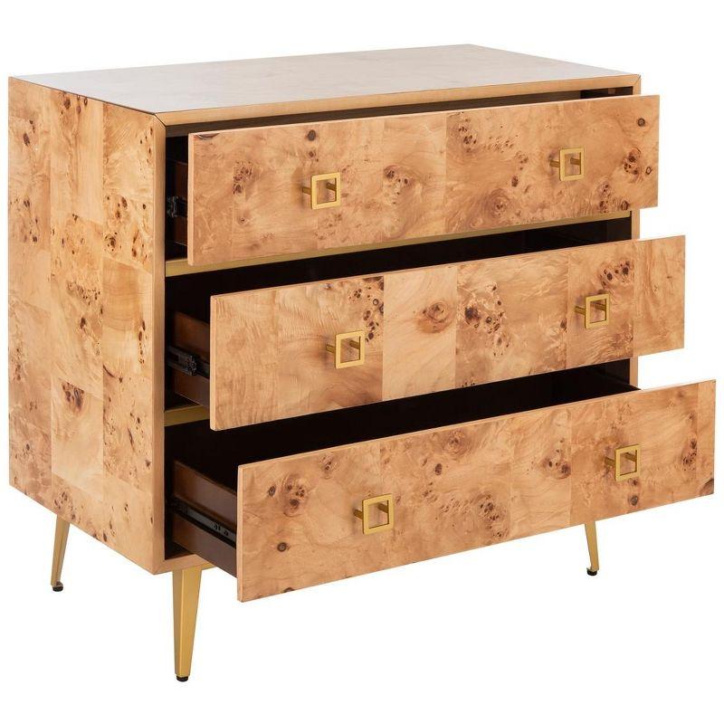 Katia 32" Natural Wood and Gold 3-Drawer Chest