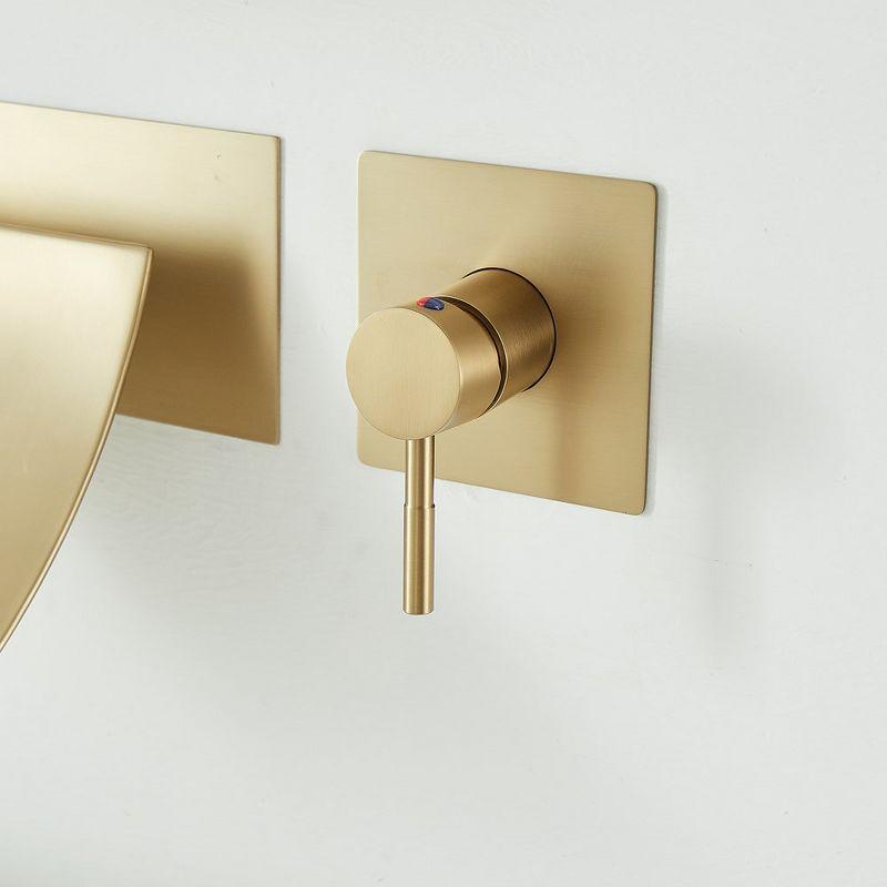 BWE Single Handle Wall Mount Spout Waterfall Bathroom Faucet in Brushed Gold