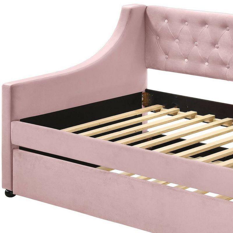 Lianna Pink Velvet Twin Daybed with Trundle