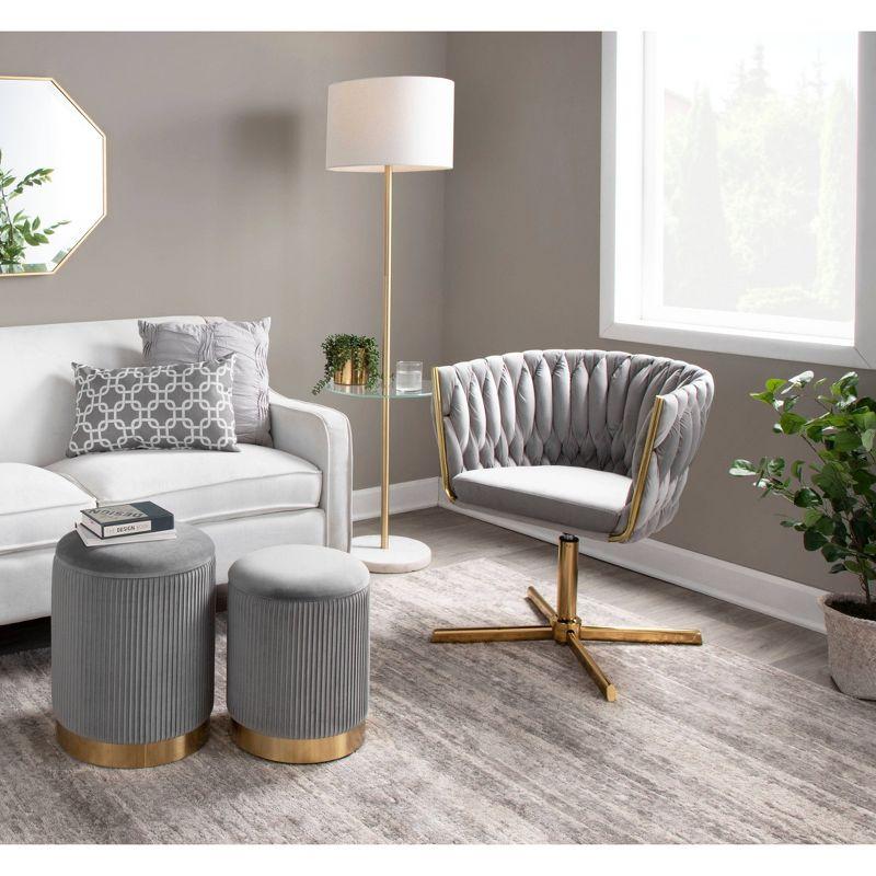 Silver Velvet and Gold Metal Swivel Accent Chair