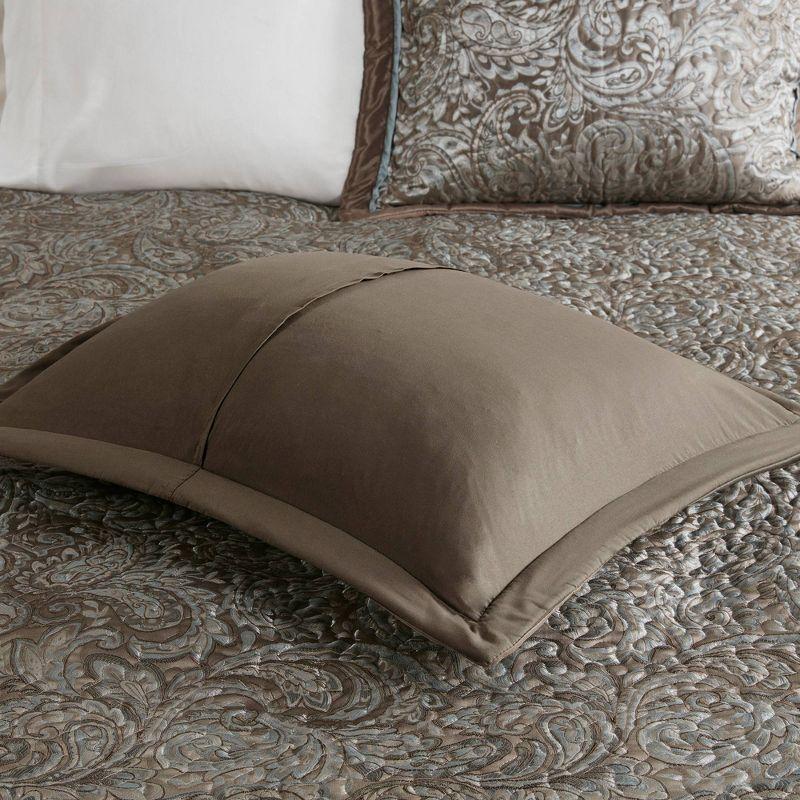 Aubrey Blue and Taupe Reversible Queen Bedspread Set