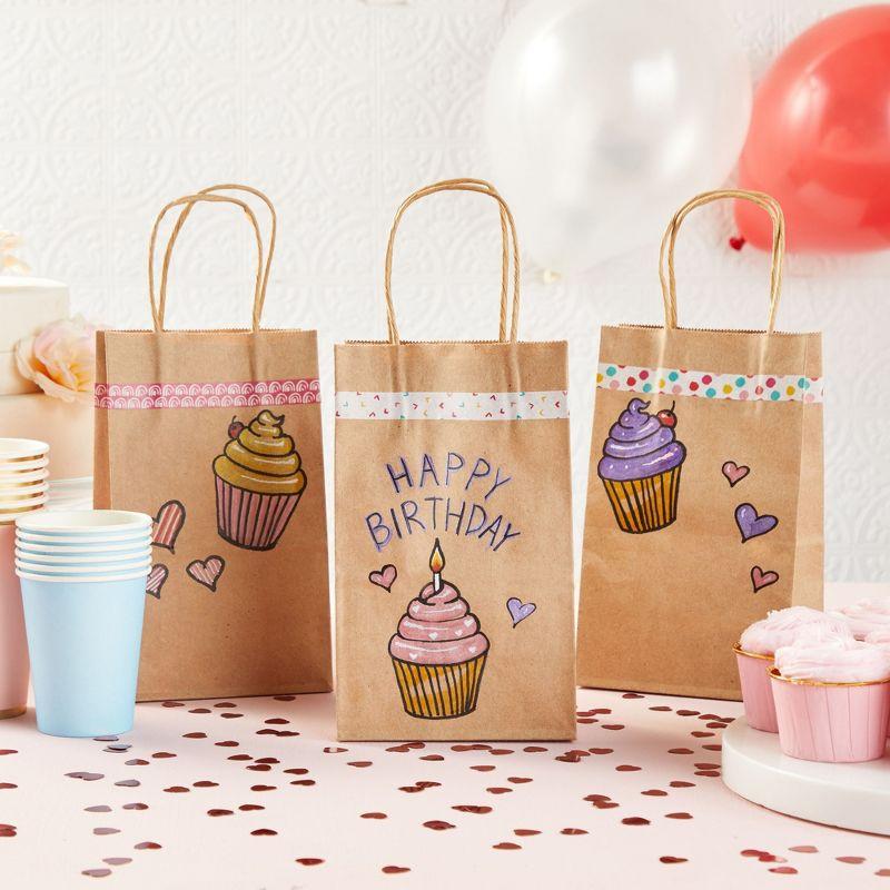 Blue Panda 12 Pack Small Gift Bags with Handles, 3x5.25x8.5 Inches, Bulk Kraft Paper Material Brown Bags for Party Favors, Goodies