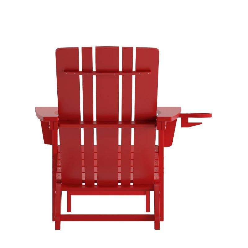 Flash Furniture Halifax HDPE Adirondack Chair with Cup Holder and Pull Out Ottoman, All-Weather HDPE Indoor/Outdoor Lounge Chair in Red