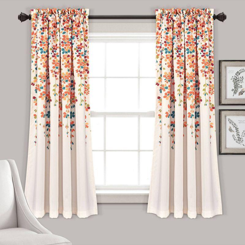 Turquoise Tangerine Floral Room Darkening Curtain Pair