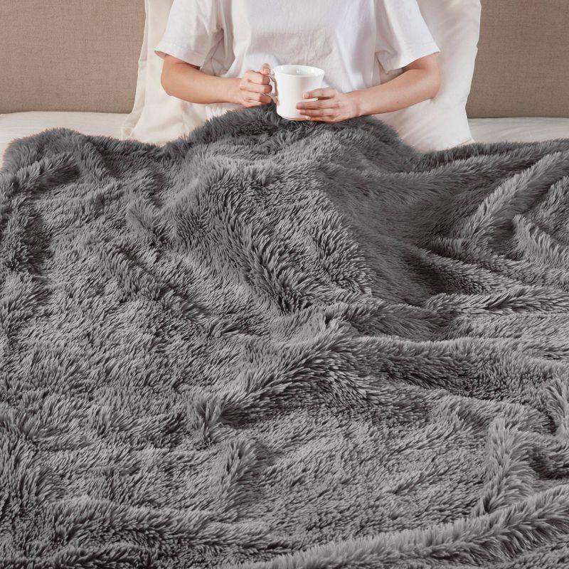 Gray Faux Fur Reversible Throw Blanket 50"x60"