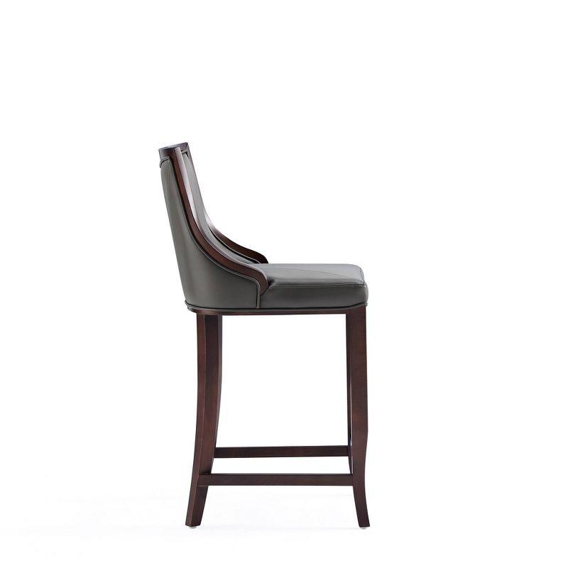 Manhattan Comfort Emperor Faux Leather Barstool Pebble Gray: Beechwood Legs, Upholstered, Fixed Height 27"