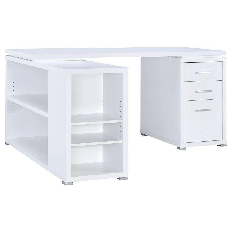 Transitional White Wood L-Shaped Home Office Desk with File Storage