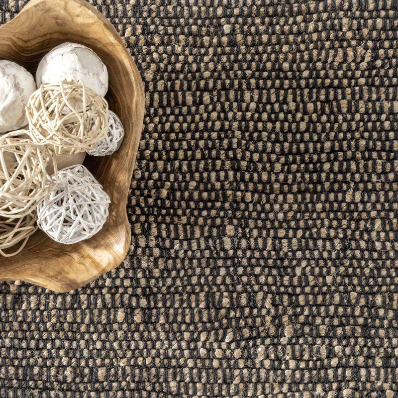 Nuloom 6x9 Elfriede Jute & Cotton Hand Woven Indoor Area Rug, Charcoal, Solid Rustic Farmhouse Style Natural Fiber Bedroom, Living Room,