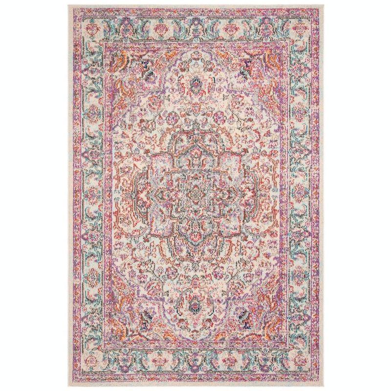 Madison Beige and Fuchsia Synthetic 4' x 6' Rectangular Rug