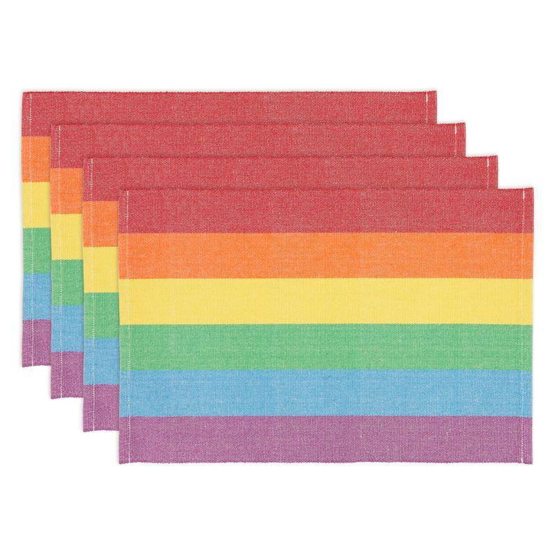 Saro Lifestyle Rainbow Stripe Delight Placemat (Set of 4), Multicolored, 13"x20"