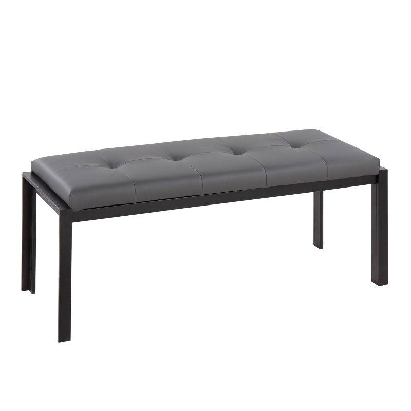 LumiSource 46" Fuji PU Leather/Metal Bench Black/Gray : Upholstered Rectangle, Padded Seat, 500lb Capacity