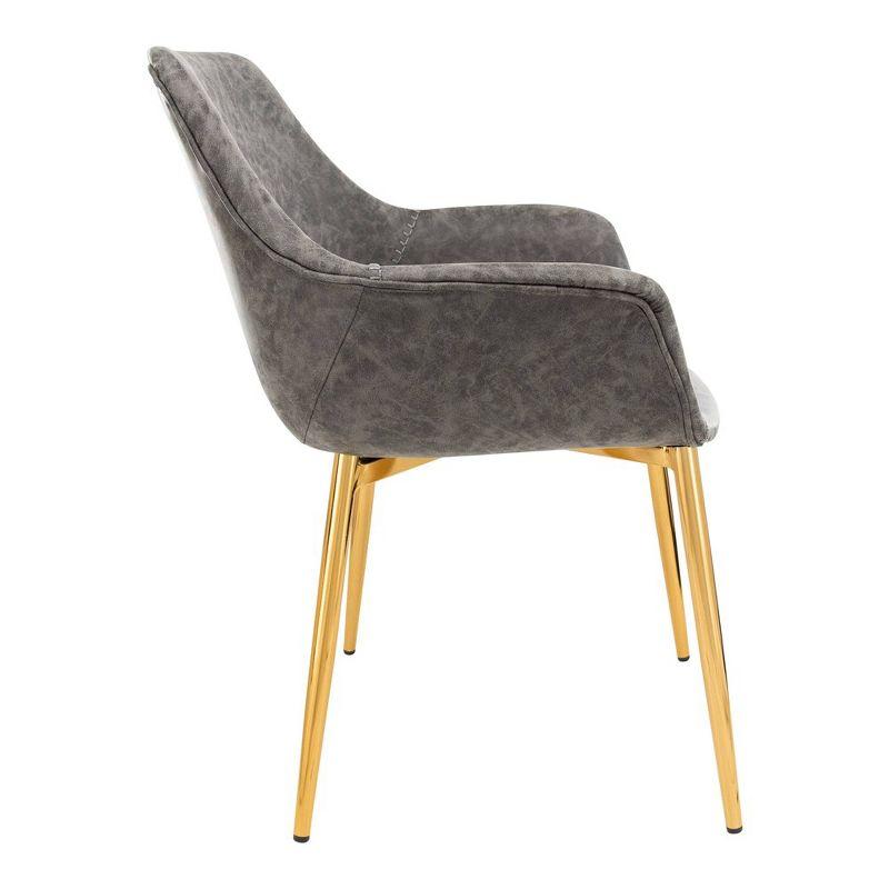 LeisureMod Markley Faux Leather Dining Chair with Arms and Gold Metal Legs